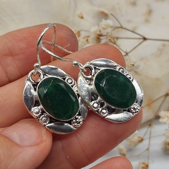 Silver 925 Earrings Natural Raw Jade Raw Stones - Picture 8 of 9
